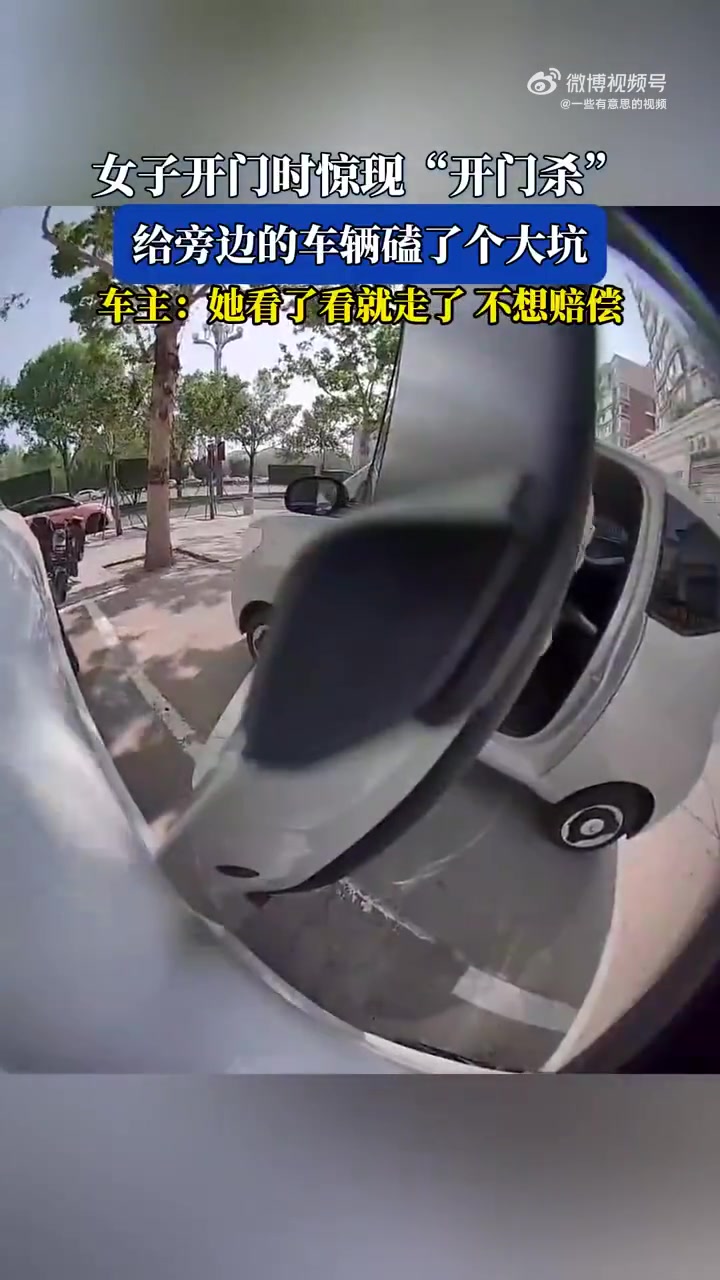 女子开门不慎引发“开门杀”，旁车被磕出大坑