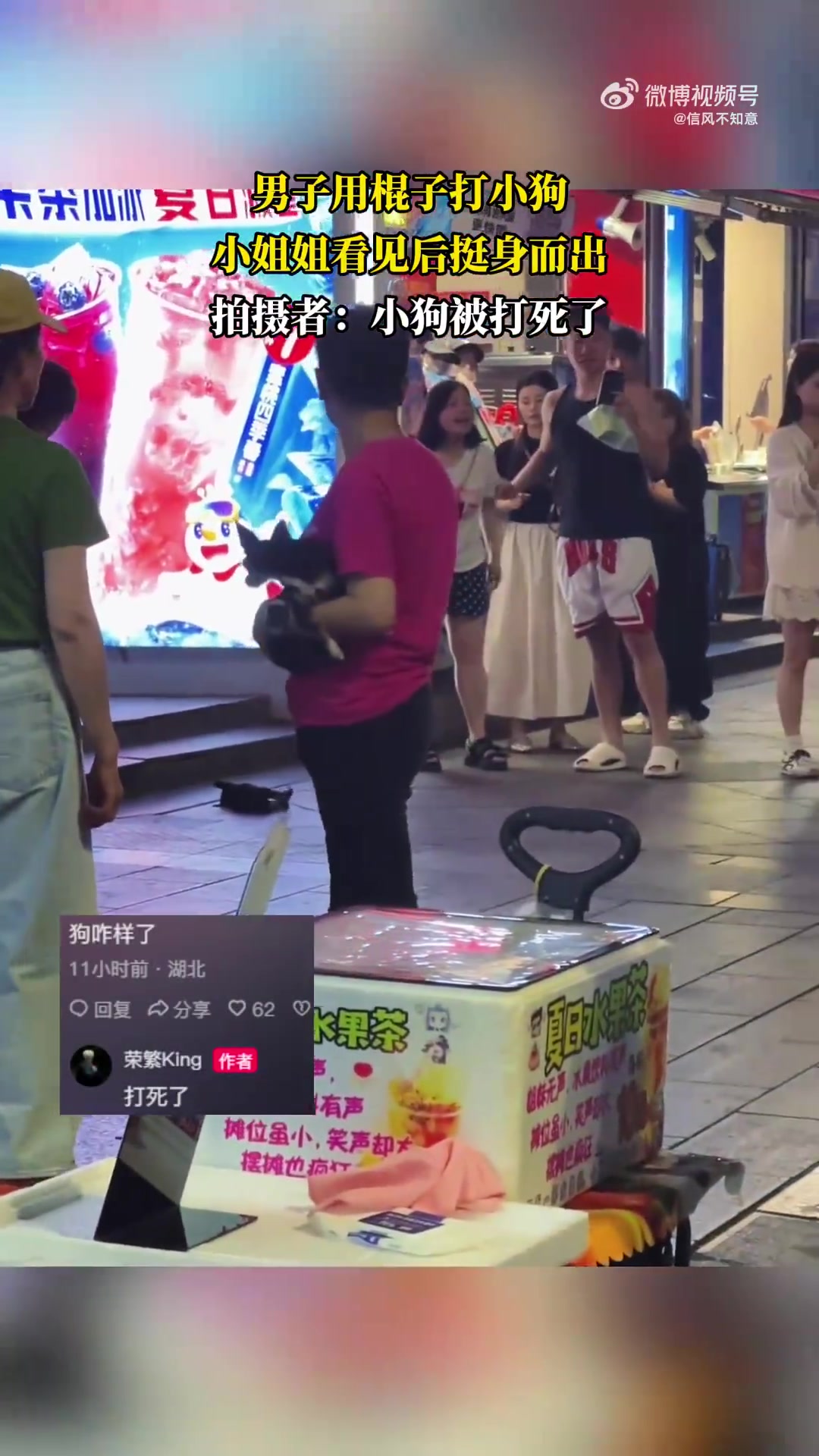 男子持棍打小狗，小姐姐见状挺身而出
