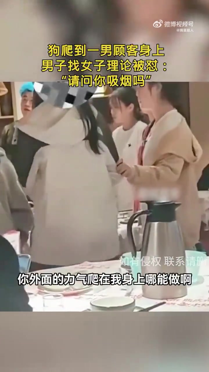 狗爬到一男顾客身上，男子找女子理论被怼：“请问你吸烟吗”