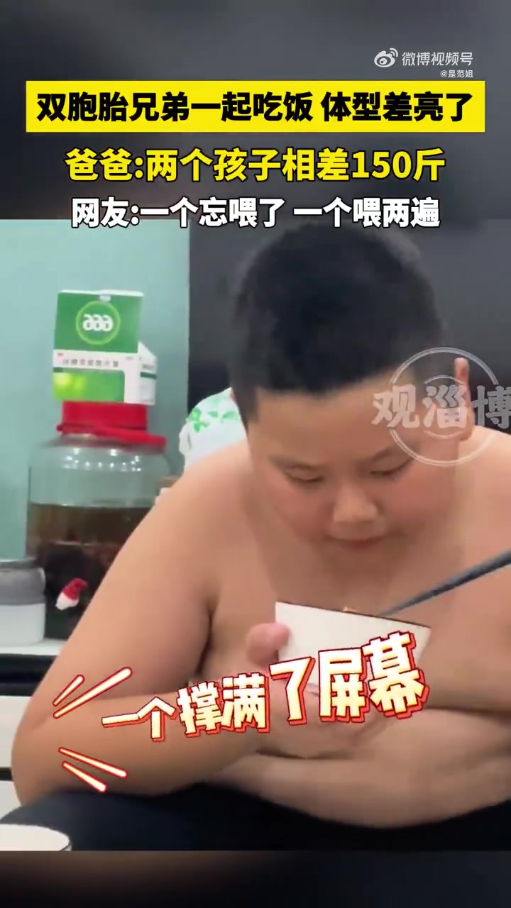 双胞胎兄弟一起吃饭，体型差亮了！