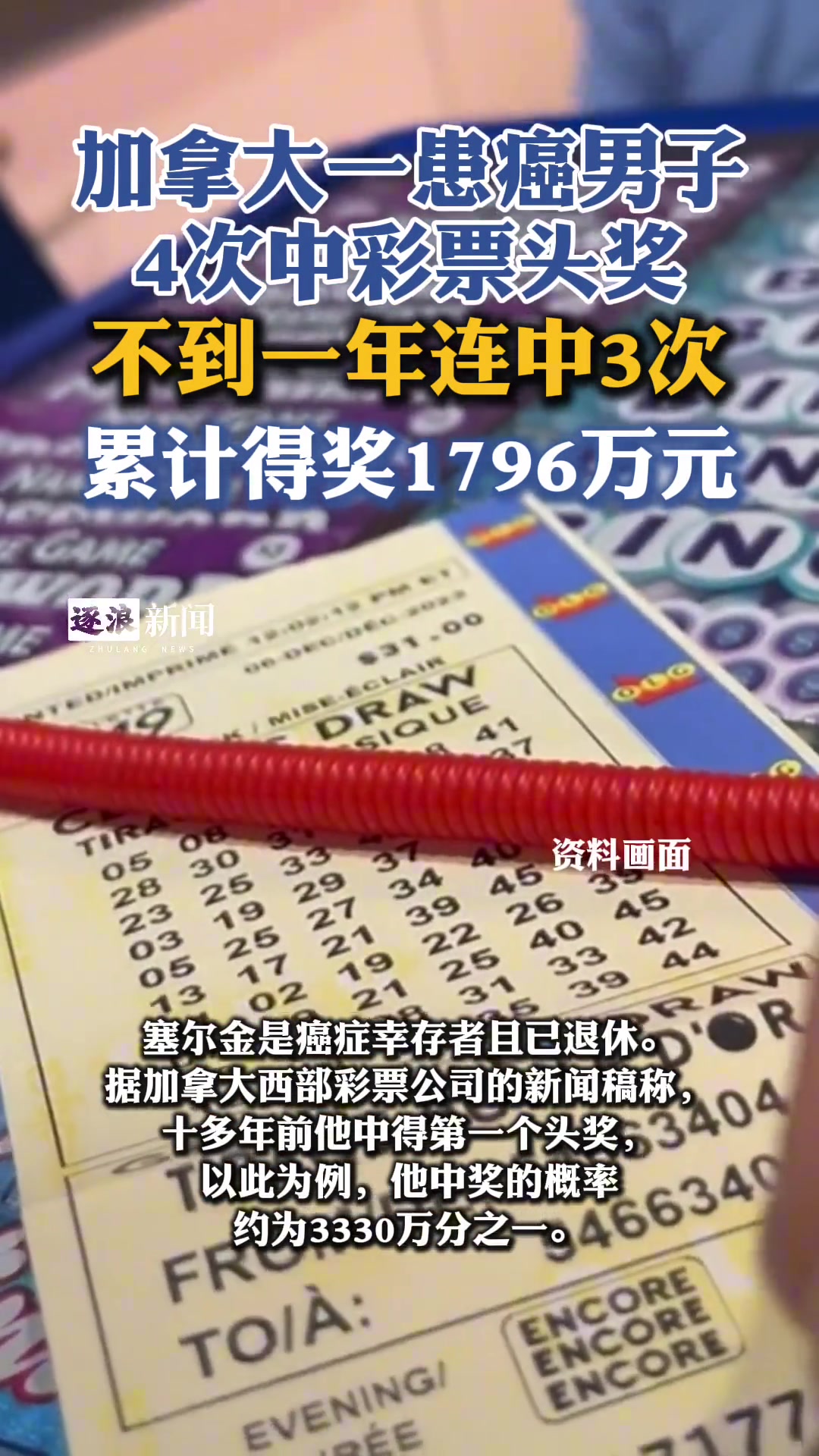 加拿大患癌男子4次中彩票累计得奖1796万