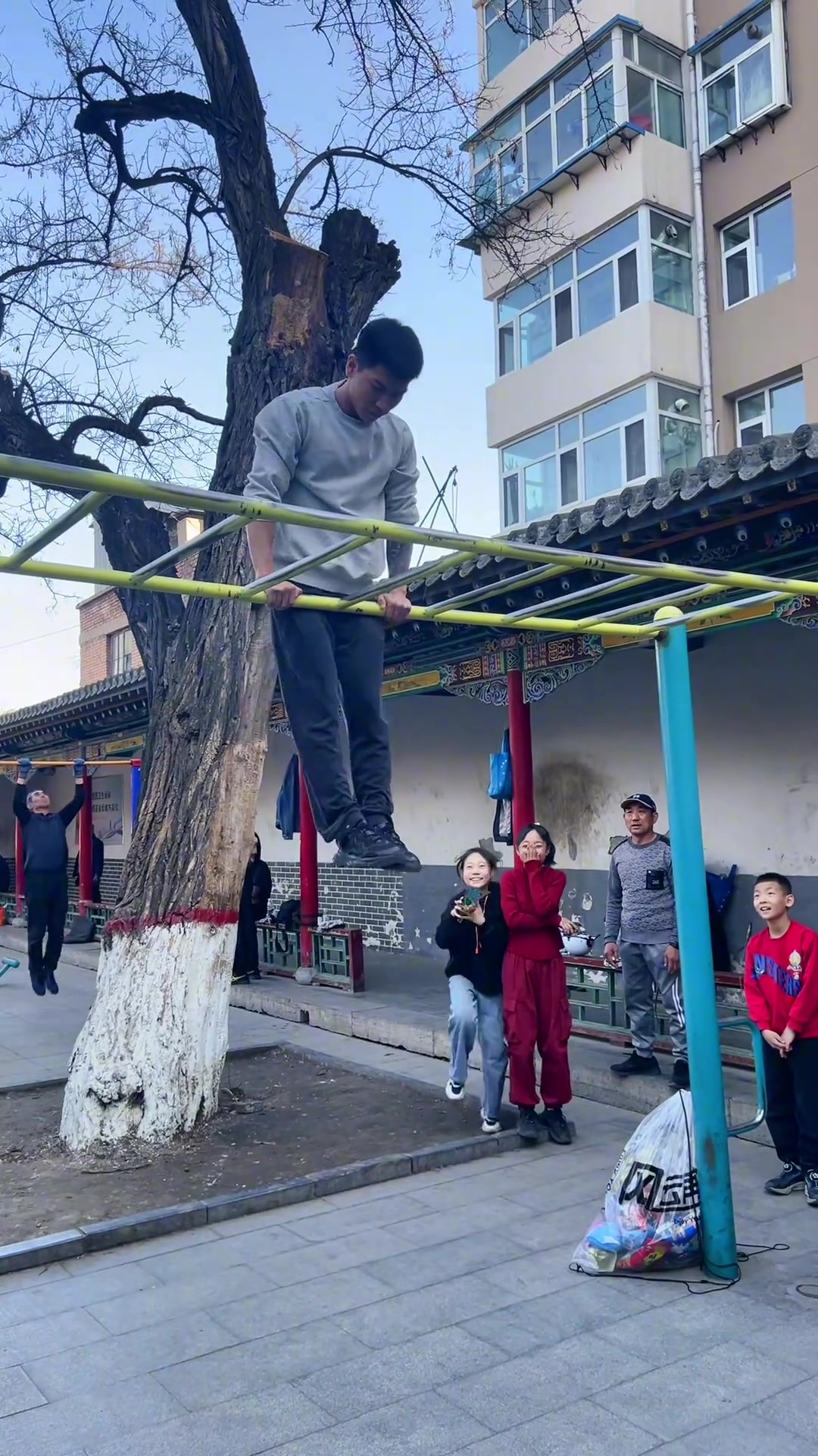 叶问蹲，但是在双杠上面...