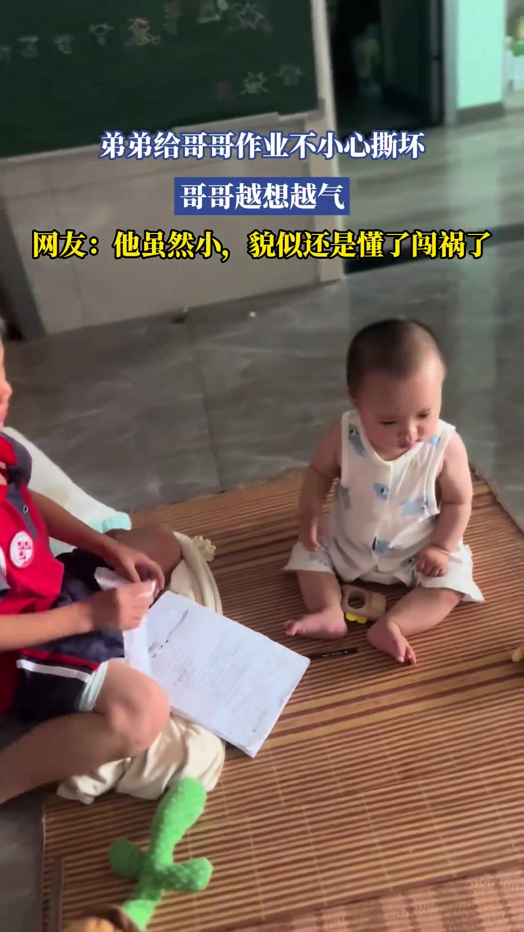 弟弟给哥哥作业不小心撕坏，哥哥越想越气