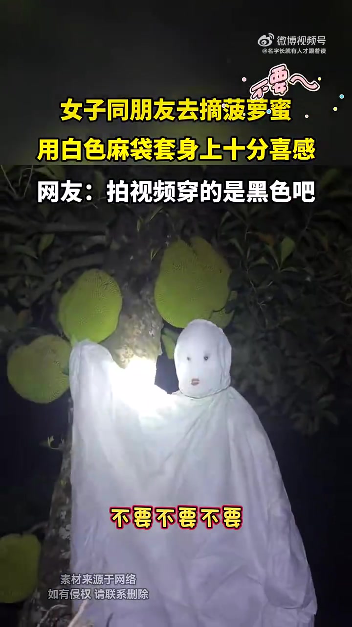 女子摘菠萝蜜套麻袋！造型喜感