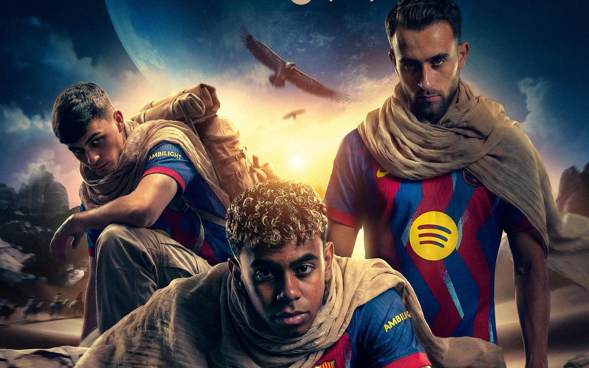 巴萨发布国家德比预热海报，亚马尔、佩德里及埃里克出镜