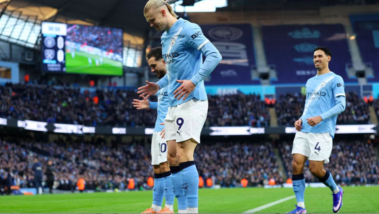 各项赛事7连胜！英超：曼城30西汉姆联先赛暂登顶哈兰德2射1传