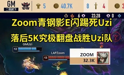 Zoom封神青钢影狂踢Uzi，落后5K经济带队翻盘战胜Uzi队！