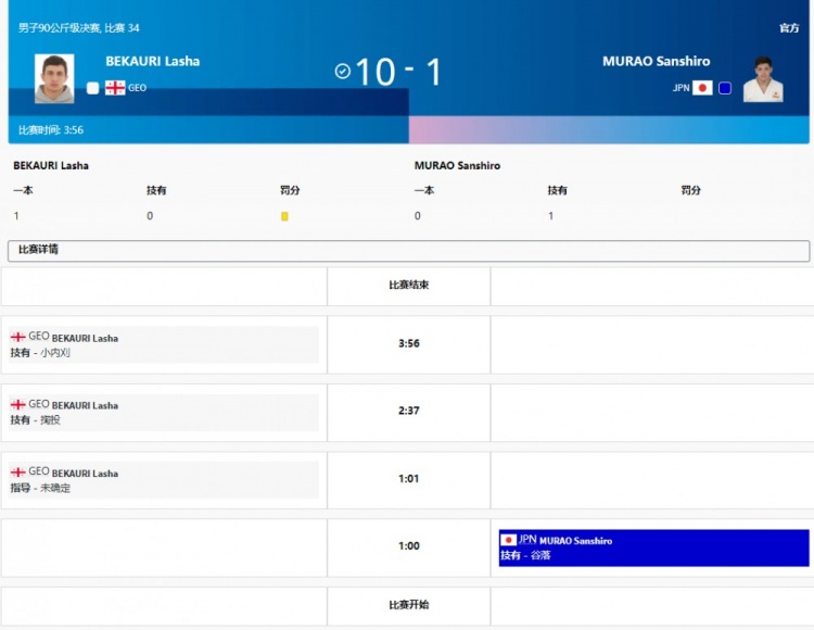 柔道男子90公斤级决赛 格鲁吉亚选手击败日本选手拿到金牌