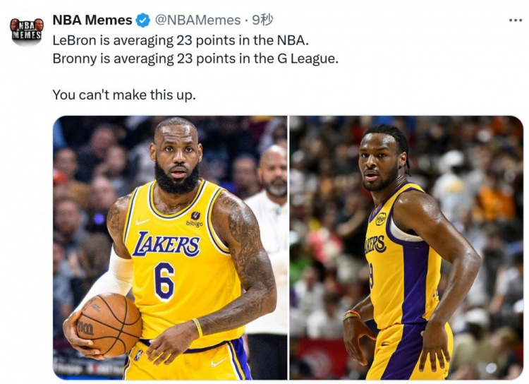 编都编不出来！美媒：詹姆斯NBA场均23分布朗尼G联盟场均23分
