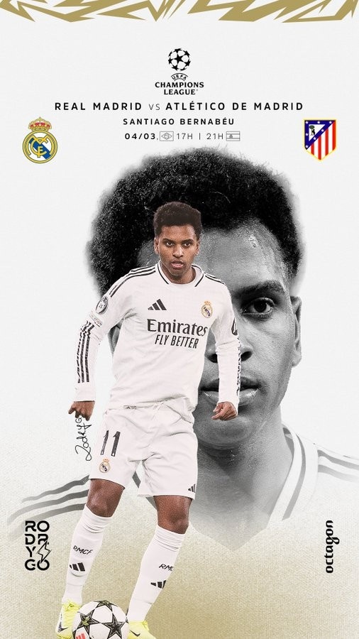 欧冠马德里德比！罗德里戈晒个人海报：伯纳乌见，HALAMADRID