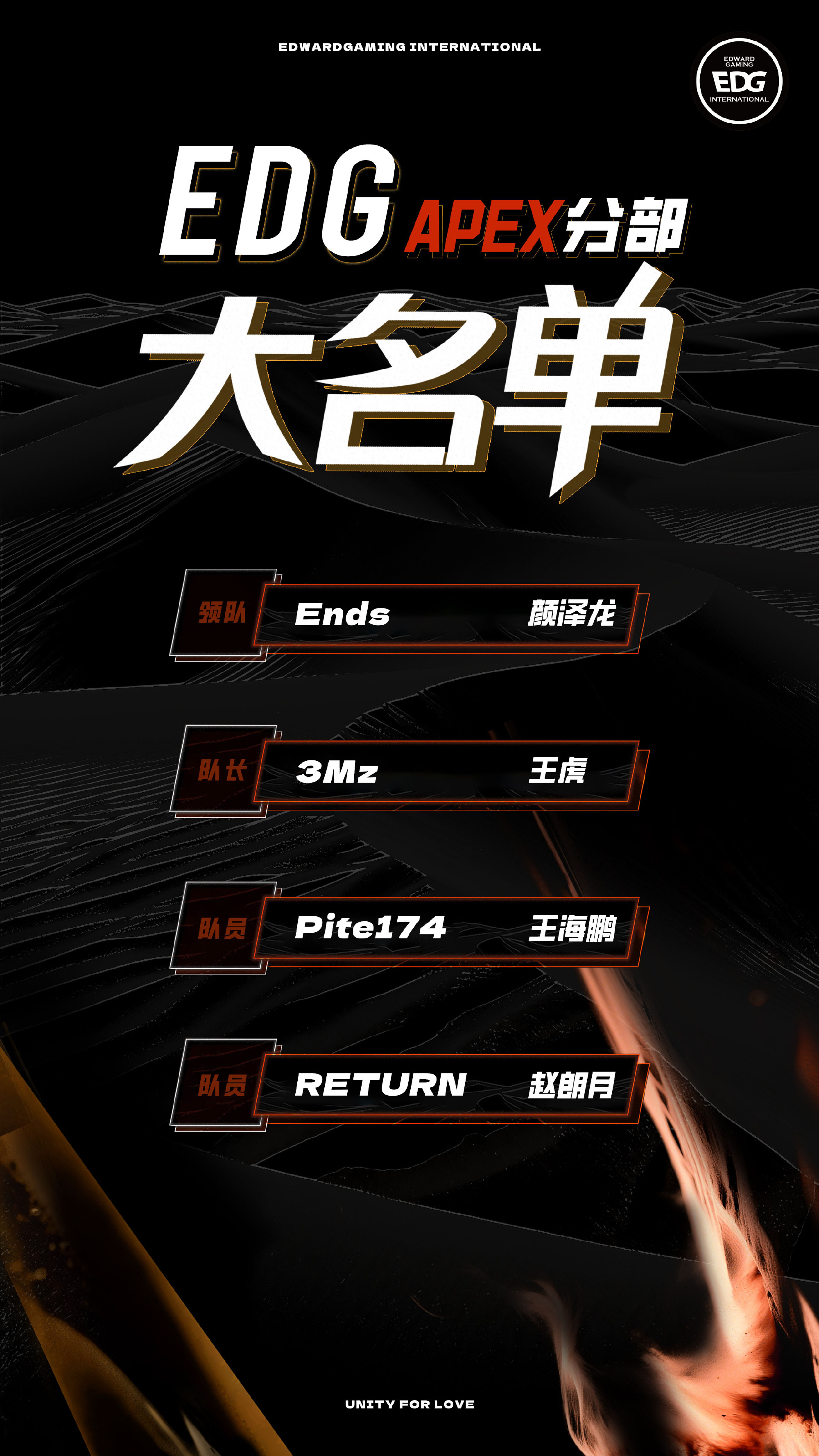 EDG成立Apex分部：收编DreamFire，3Mz担任队长，队员Pite/RETURN