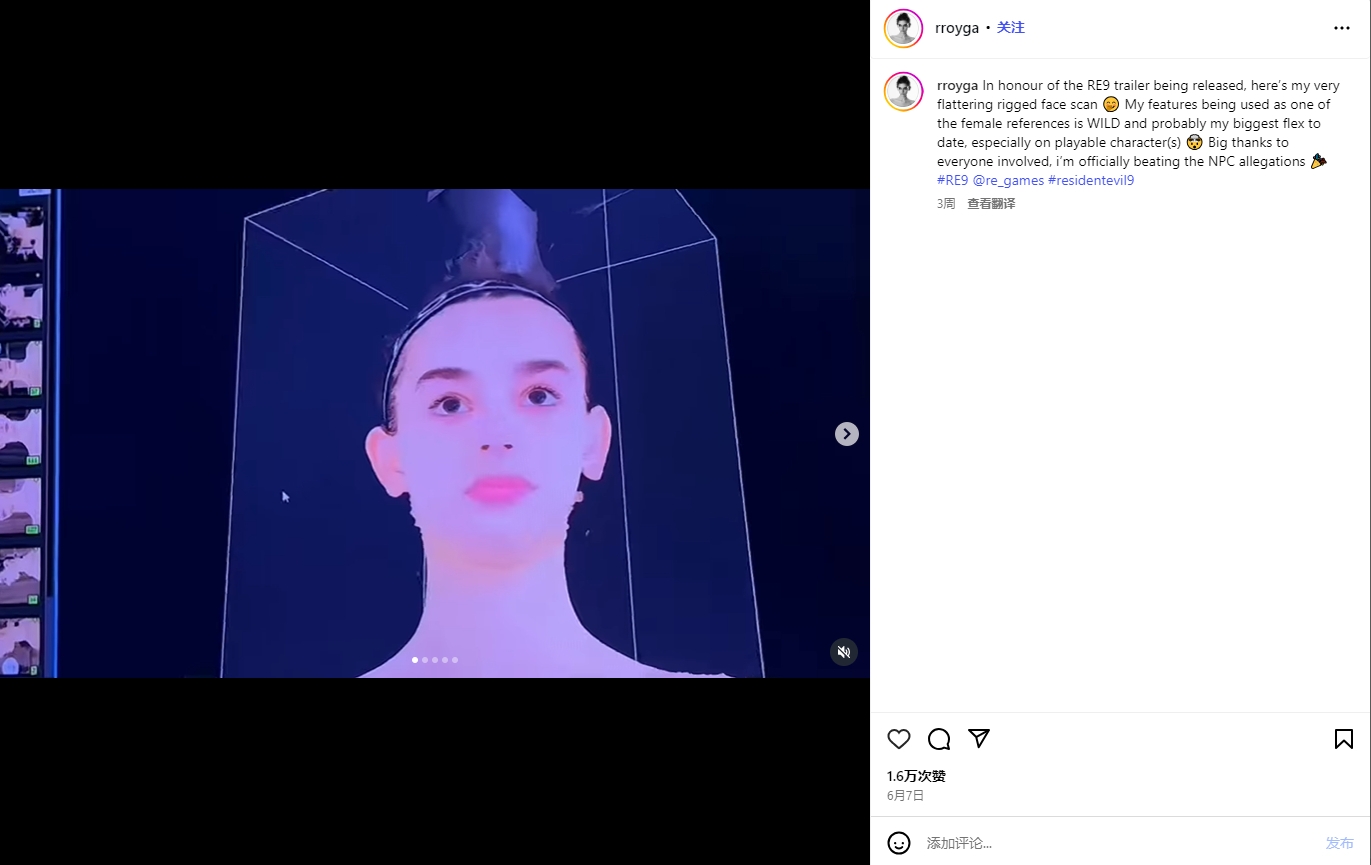 时尚模特成为《生化危机9》游戏中一位可玩角色的脸模