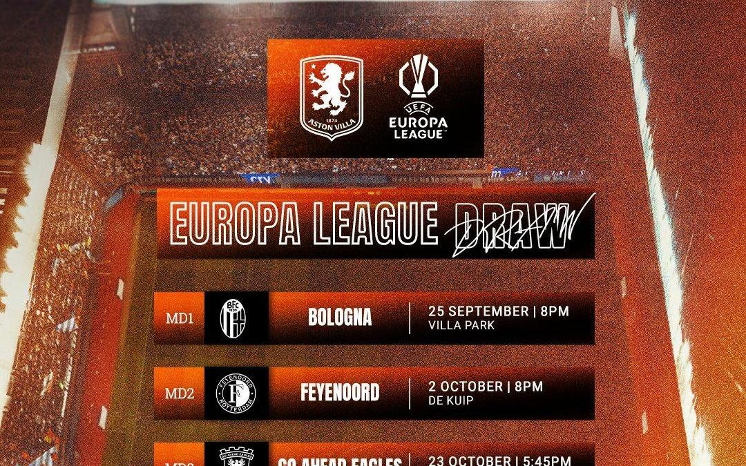 维拉欧联赛程：主场迎战博洛尼亚，客场对阵费内巴切