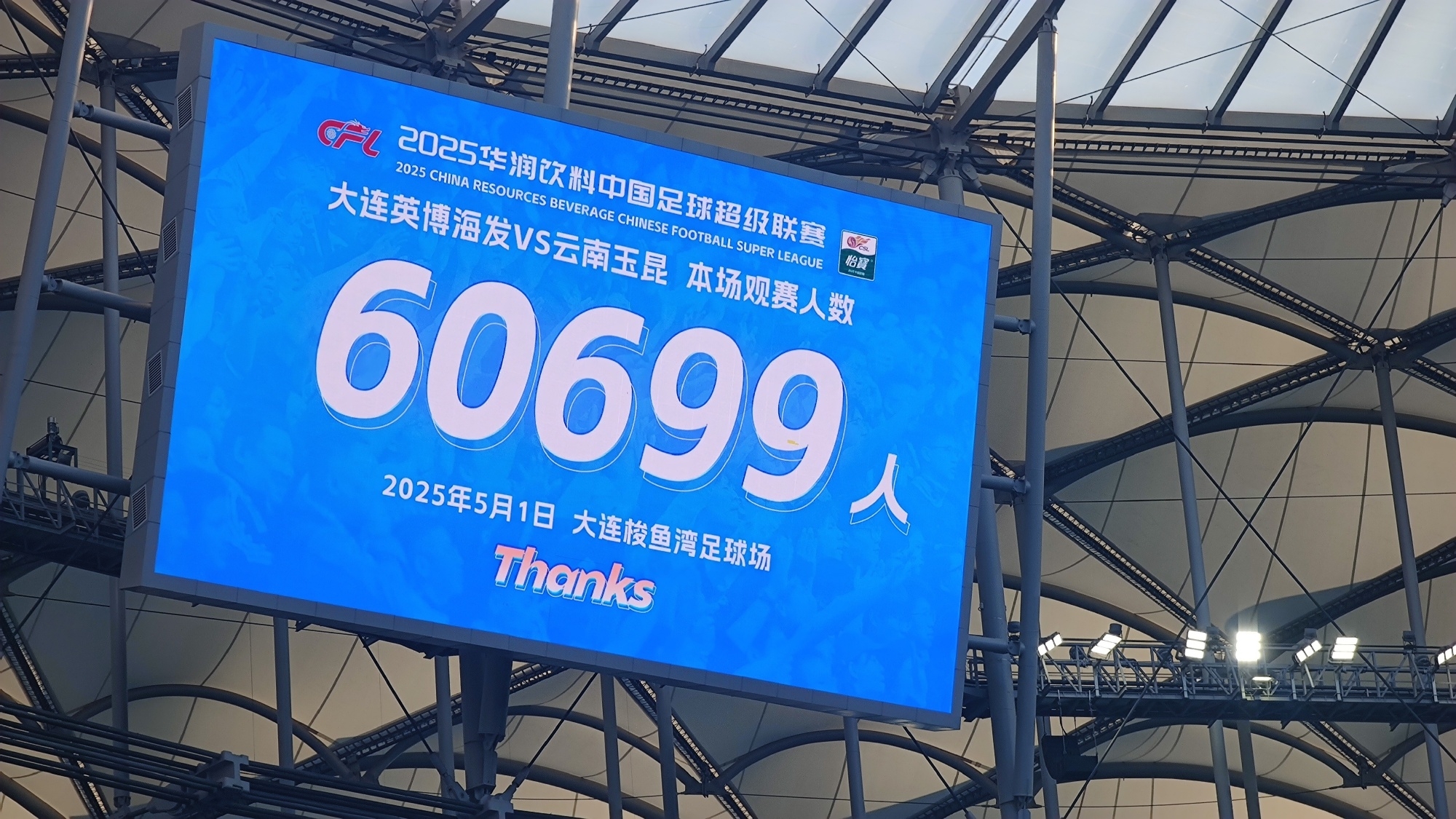 60699人！大连英博再刷中超上座第二