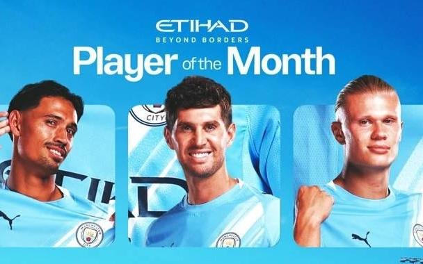 曼城8月最佳球员候选：赖因德斯、斯通斯、哈兰德在列