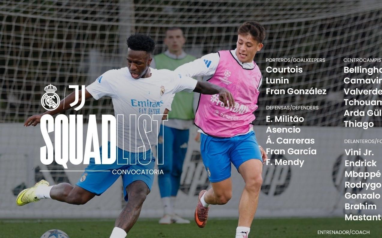 皇马欧冠大名单:姆巴佩、维尼修斯领衔,赫伊森、阿诺德缺席