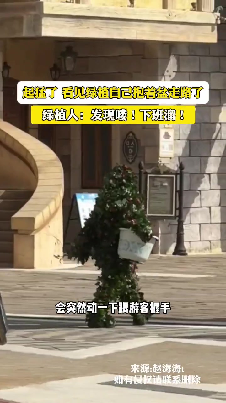 游乐园偶遇绿植NPC，刚握完手就看到他抱着花盆下班了