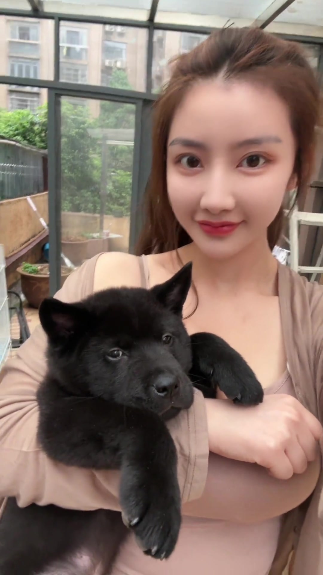 在老妹怀里的狗子怎么一脸不情愿呀
