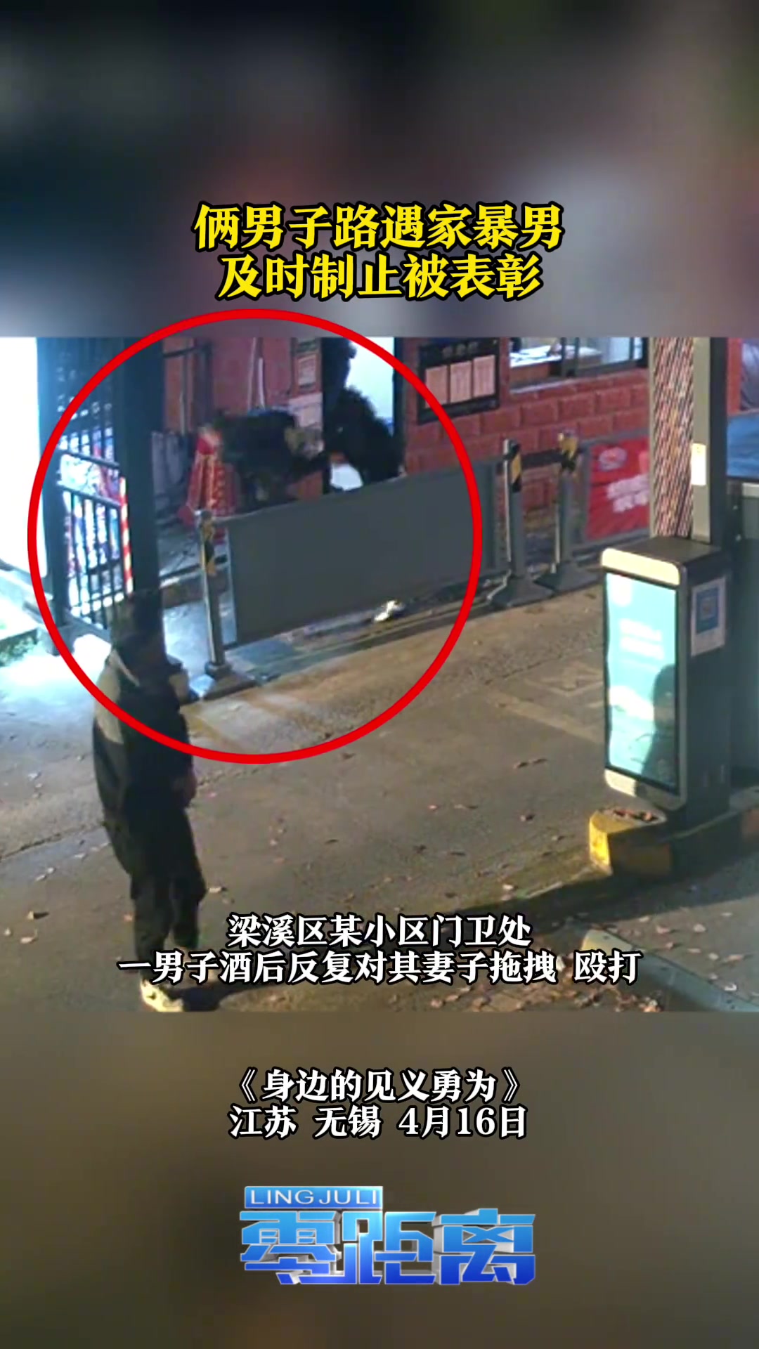 俩男子路遇家暴男及时制止被表彰