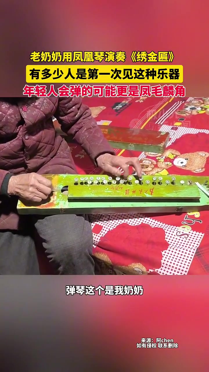 老奶奶用凤凰琴演奏《绣金匾》，第一次见这种乐器