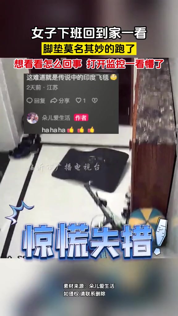 女子回到家看到脚垫莫名其妙跑了，打开监控一看 懵了