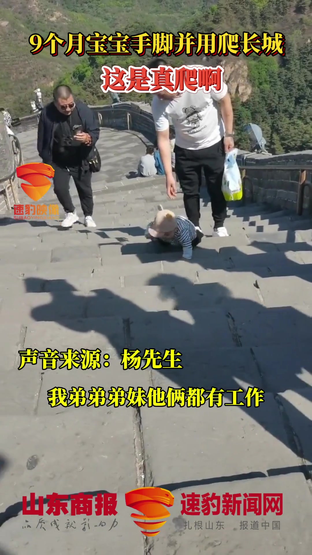 9个月宝宝手脚并用爬长城 这是真“爬”啊
