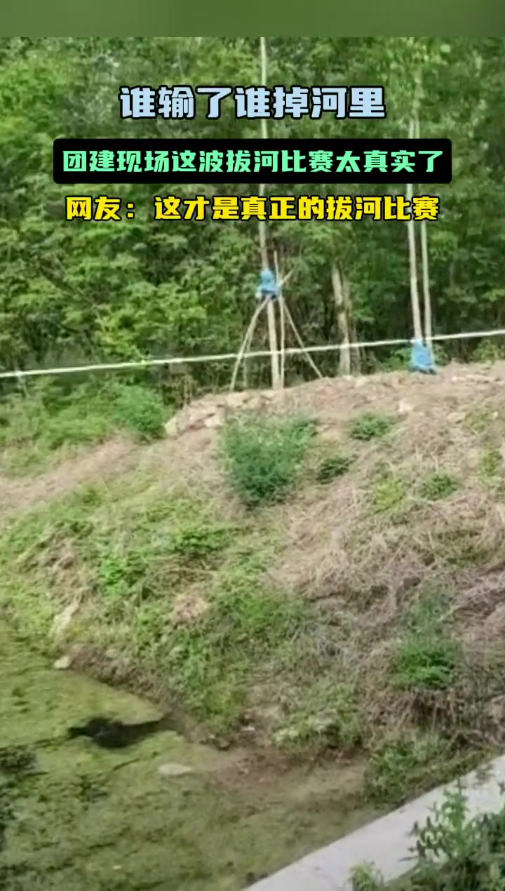 完美诠释了真正的拔河比赛，谁输谁掉河里~