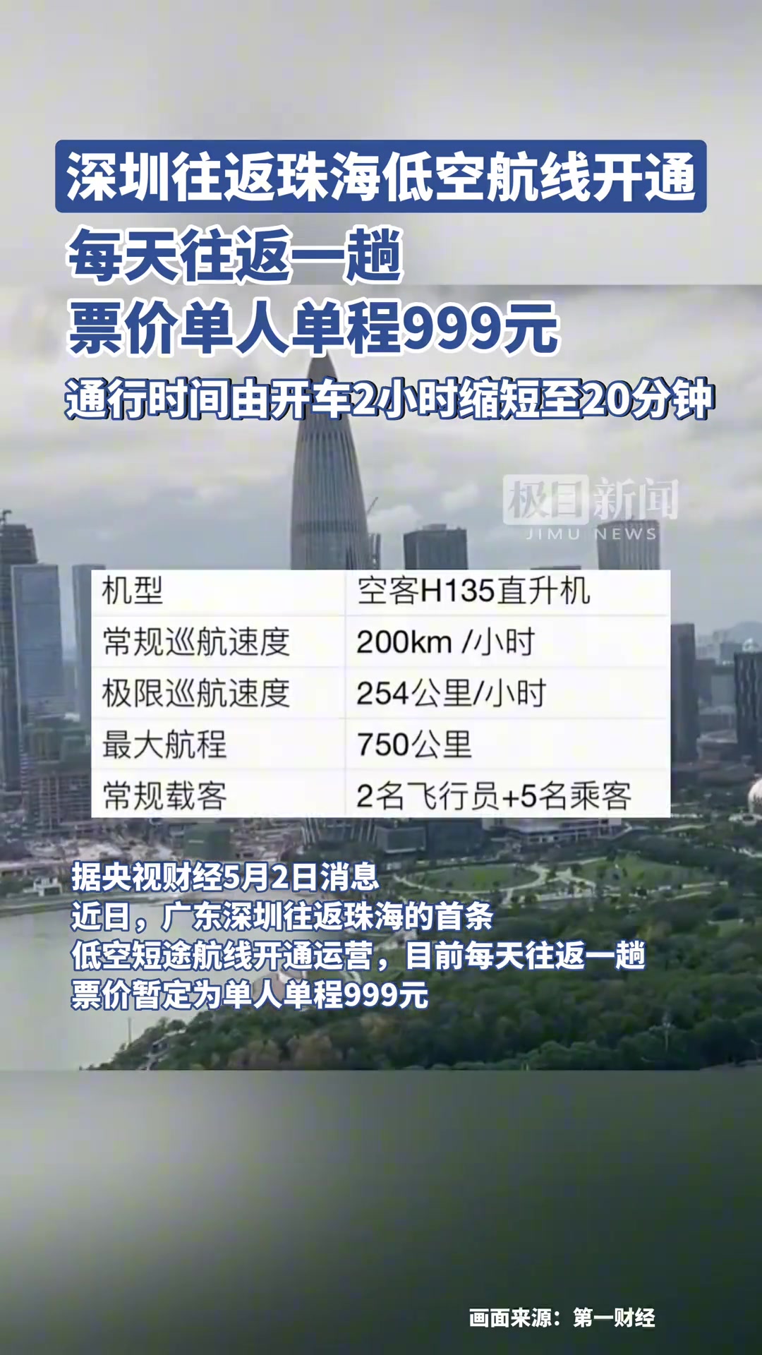 深圳到珠海低空航线仅20分钟！票价单人单程999元