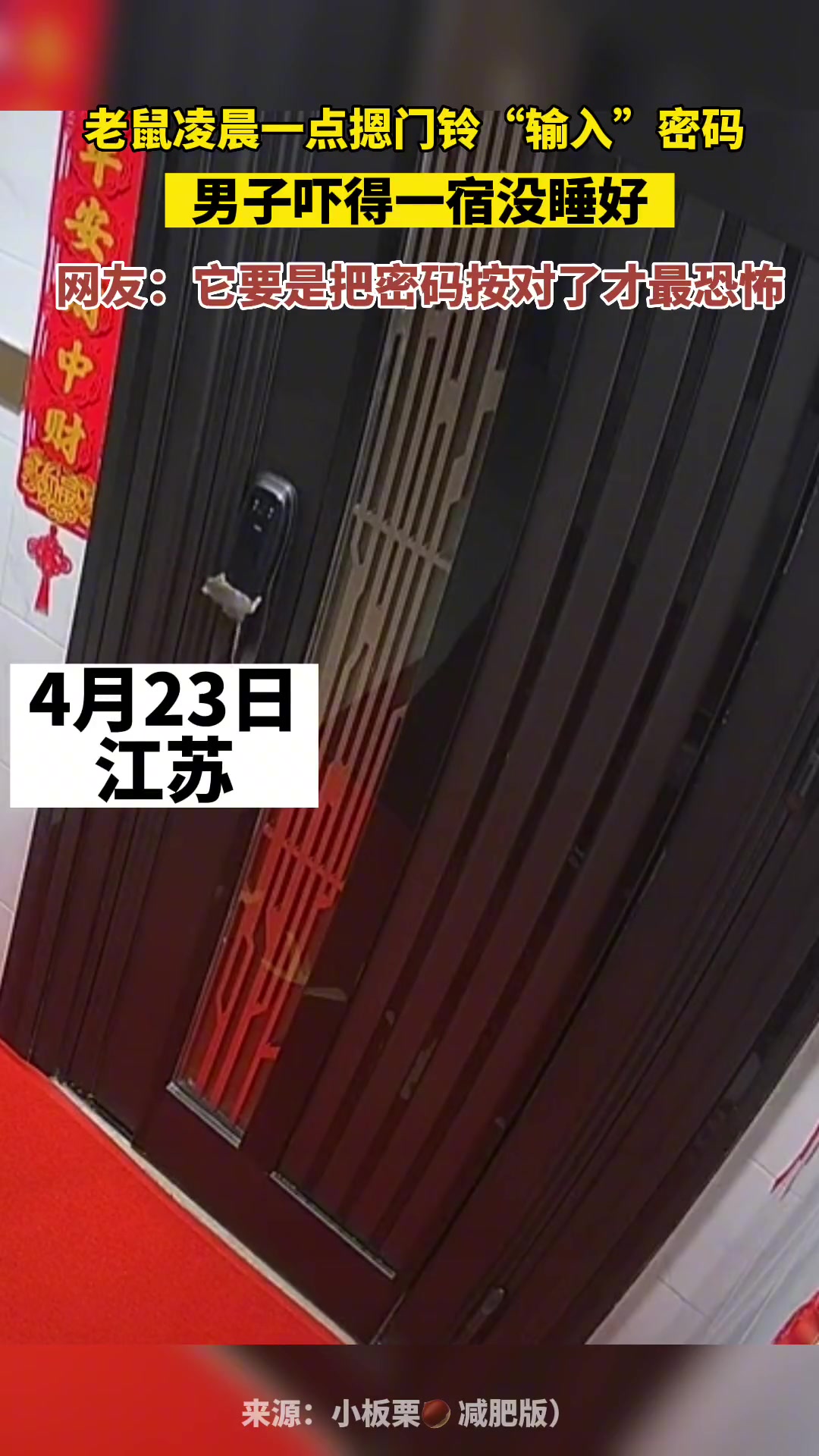 老鼠凌晨一点摁门铃“输入密码”男子被吓得一宿没睡好