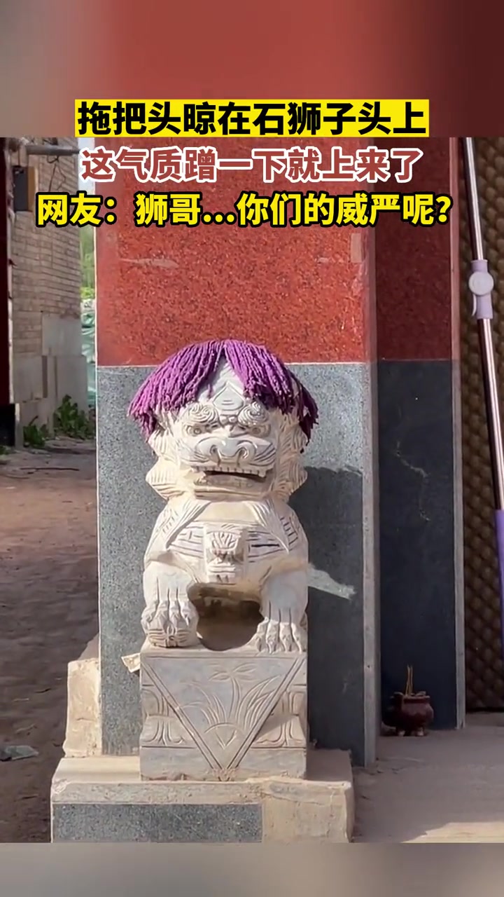 拖把头晾在石狮子头上，这“气质”一下就上来了