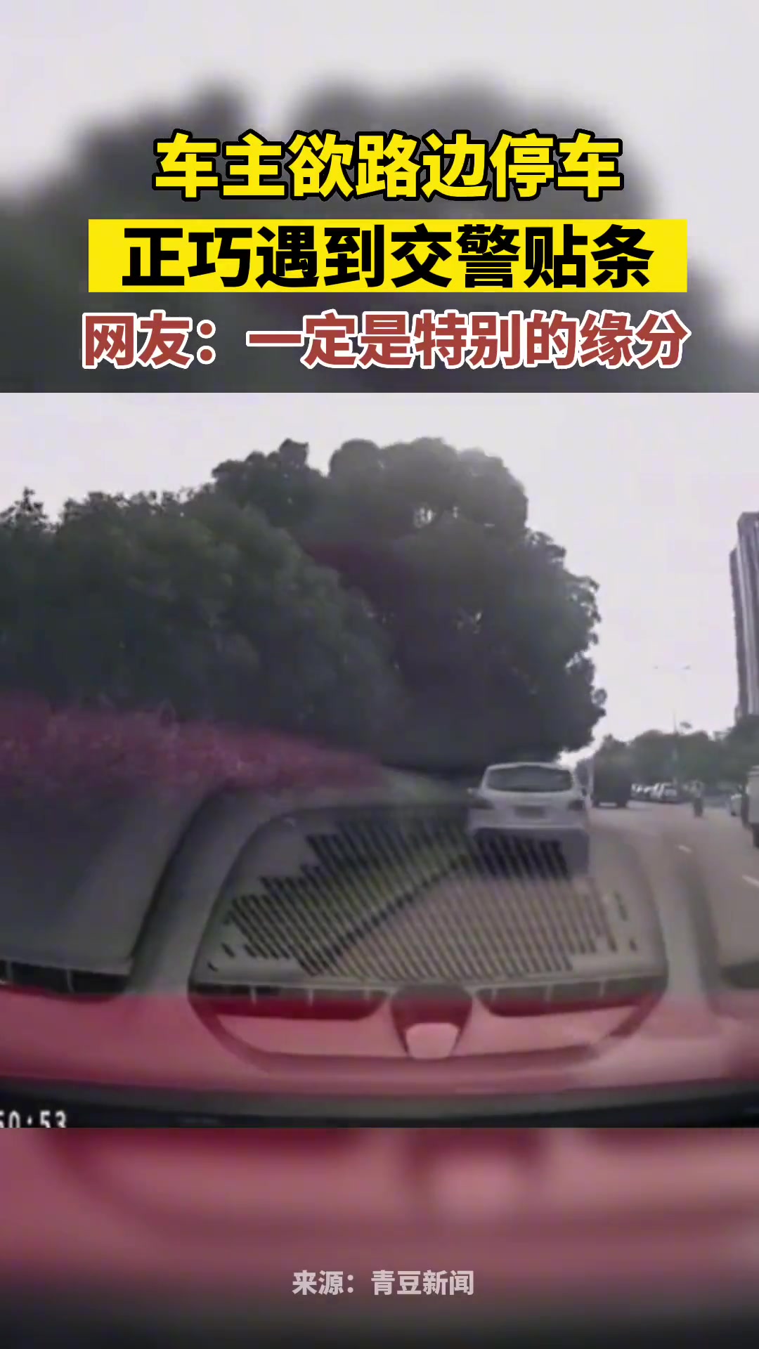 车主欲路边停车，正巧遇到交警贴条
