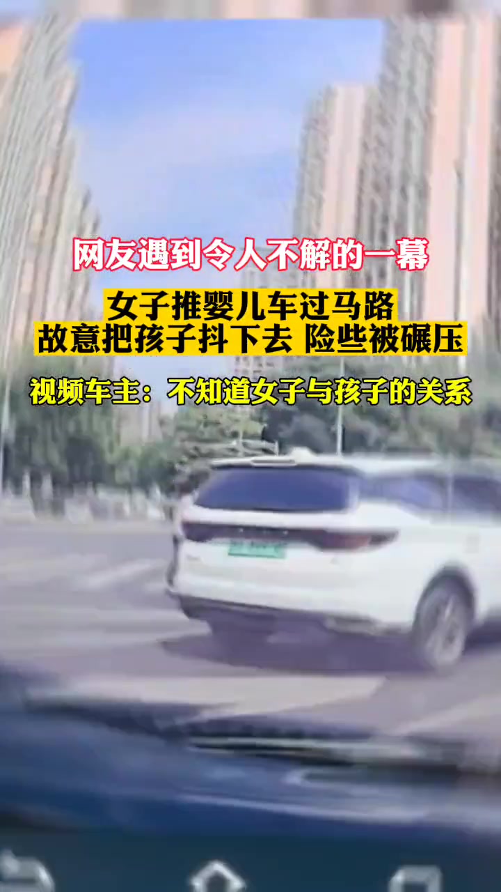女子推婴儿车过马路 故意把孩子抖下去 险些被碾压。