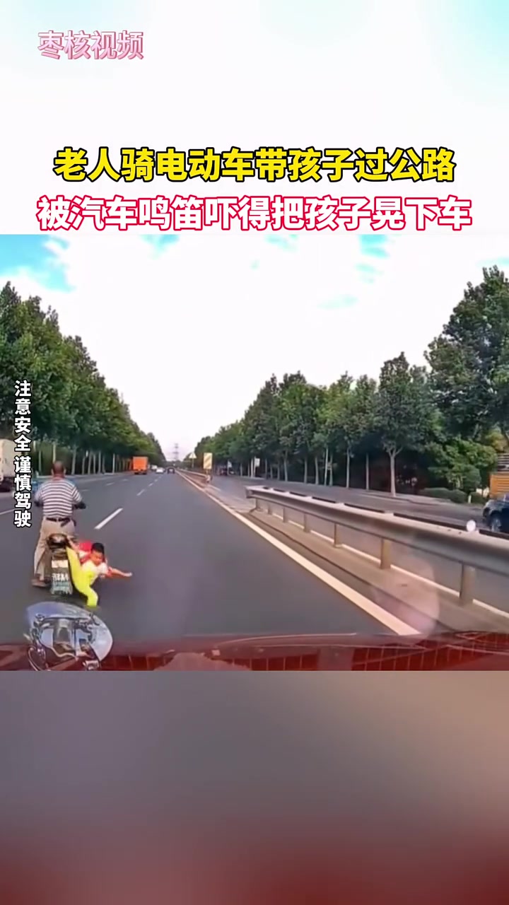 老人被汽车鸣笛声吓到摇晃，把孩子晃下车 !吧友怎么看