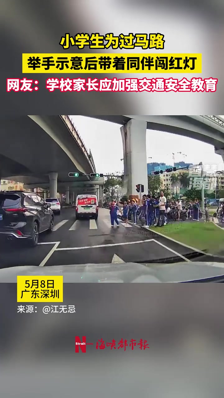 小学生为过马路，带着同伴闯红灯！