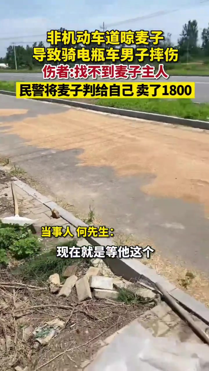 非机动车道晾晒麦子致司机摔伤，只能卖麦子用于疗伤