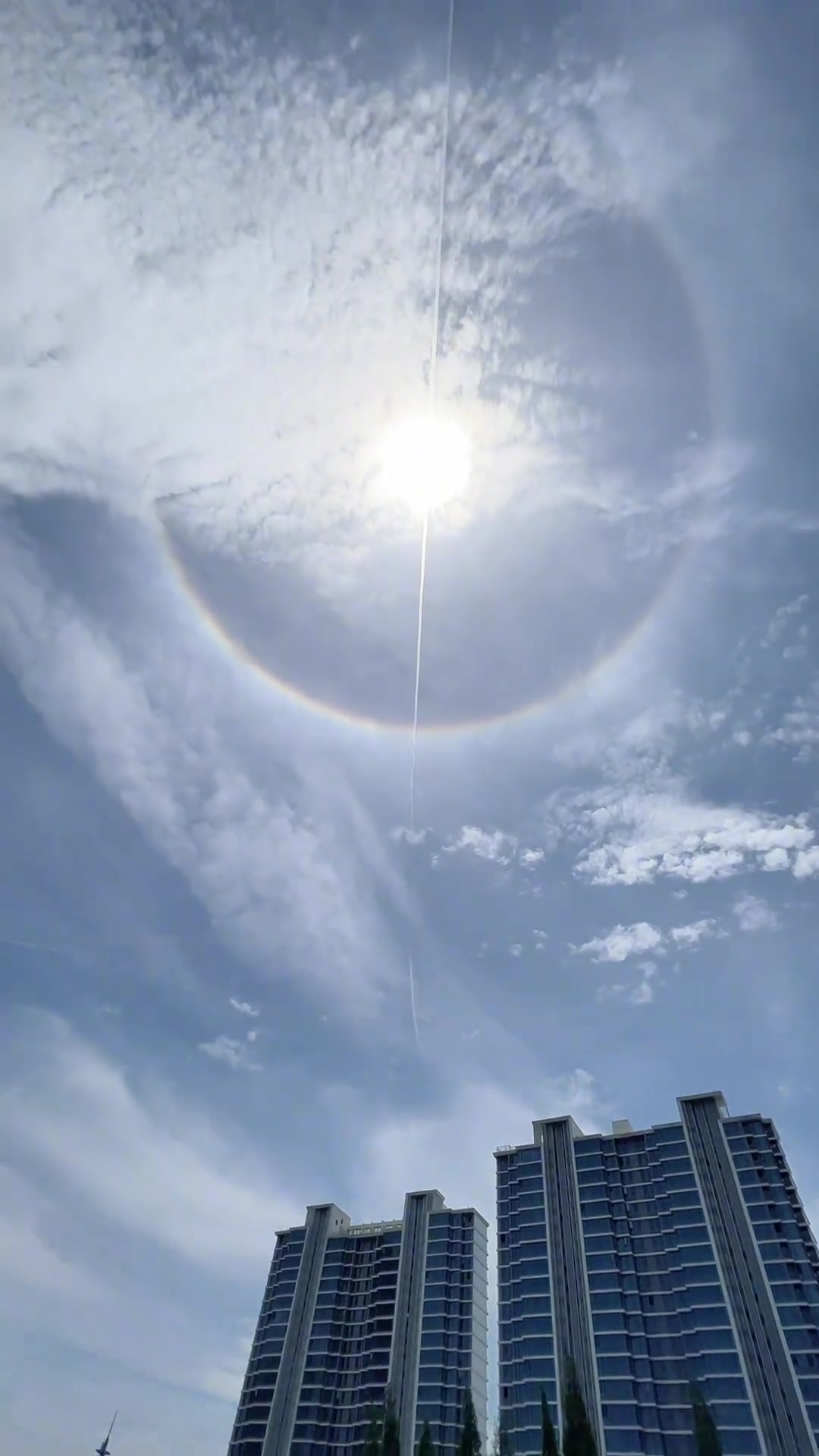 今日温州天空中出现“日晕” 日晕奇观