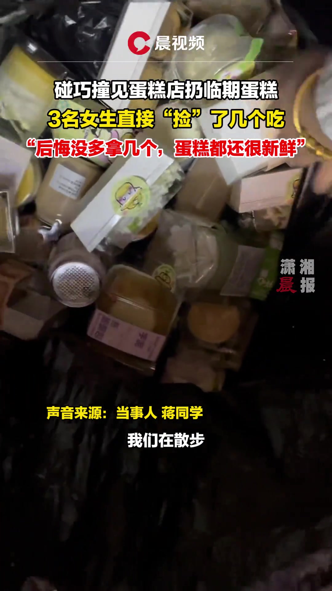 碰巧撞见蛋糕店扔临期蛋糕 3名女生直接捡了几个吃