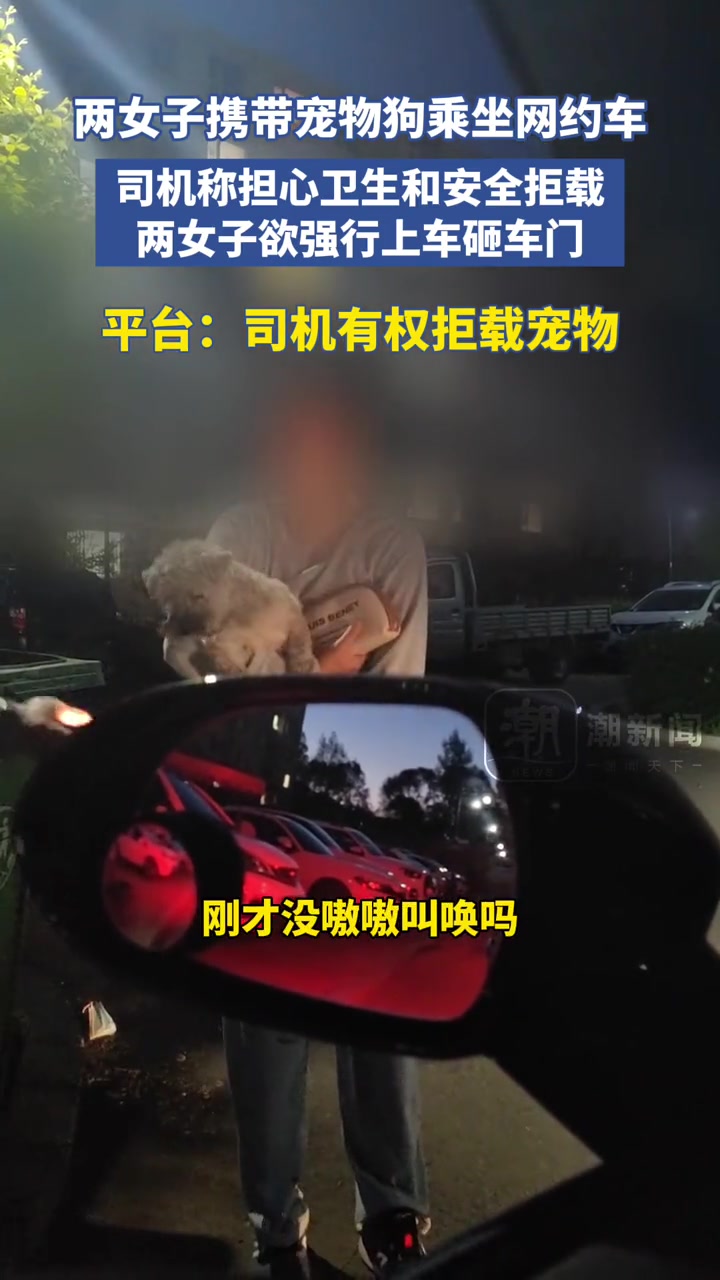两女子带宠物狗乘网约车被拒后打砸车门！