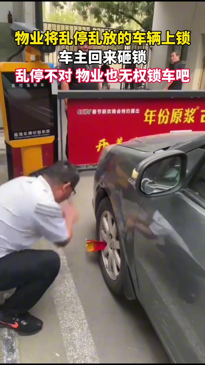 物业将乱停的车辆上锁车主回来砸锁！吧友支持谁呢？