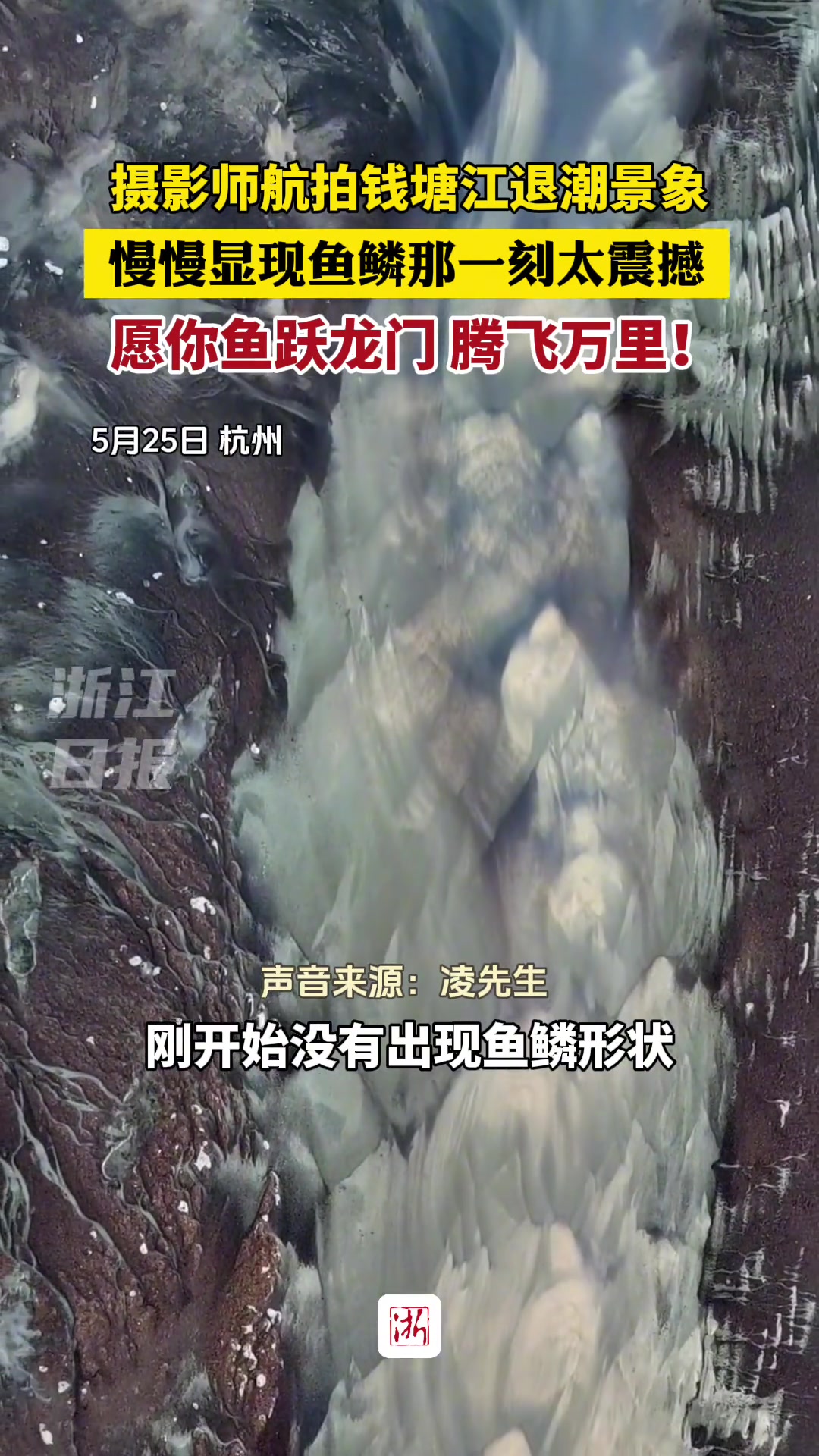 摄影师航拍钱塘江退潮景象 慢慢显现鱼鳞那一刻太震撼