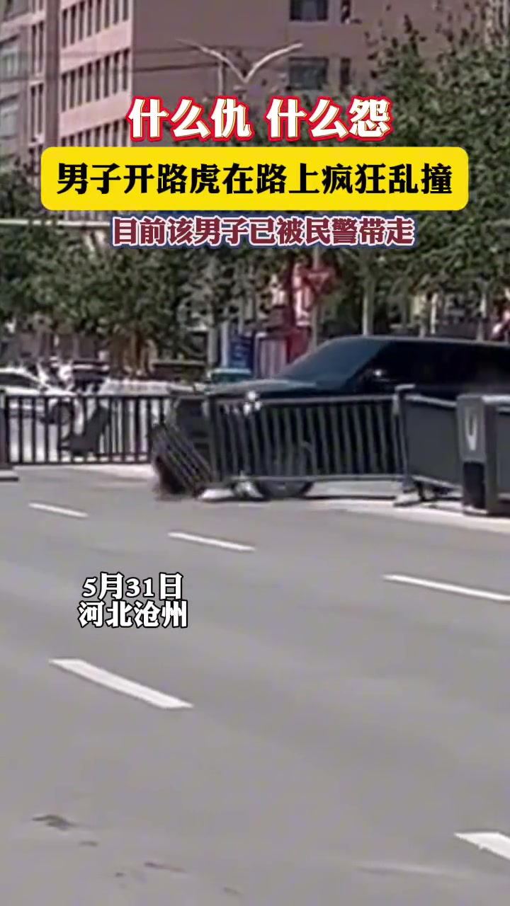 男子开车在路上疯狂乱撞。撞毁多段护栏！！