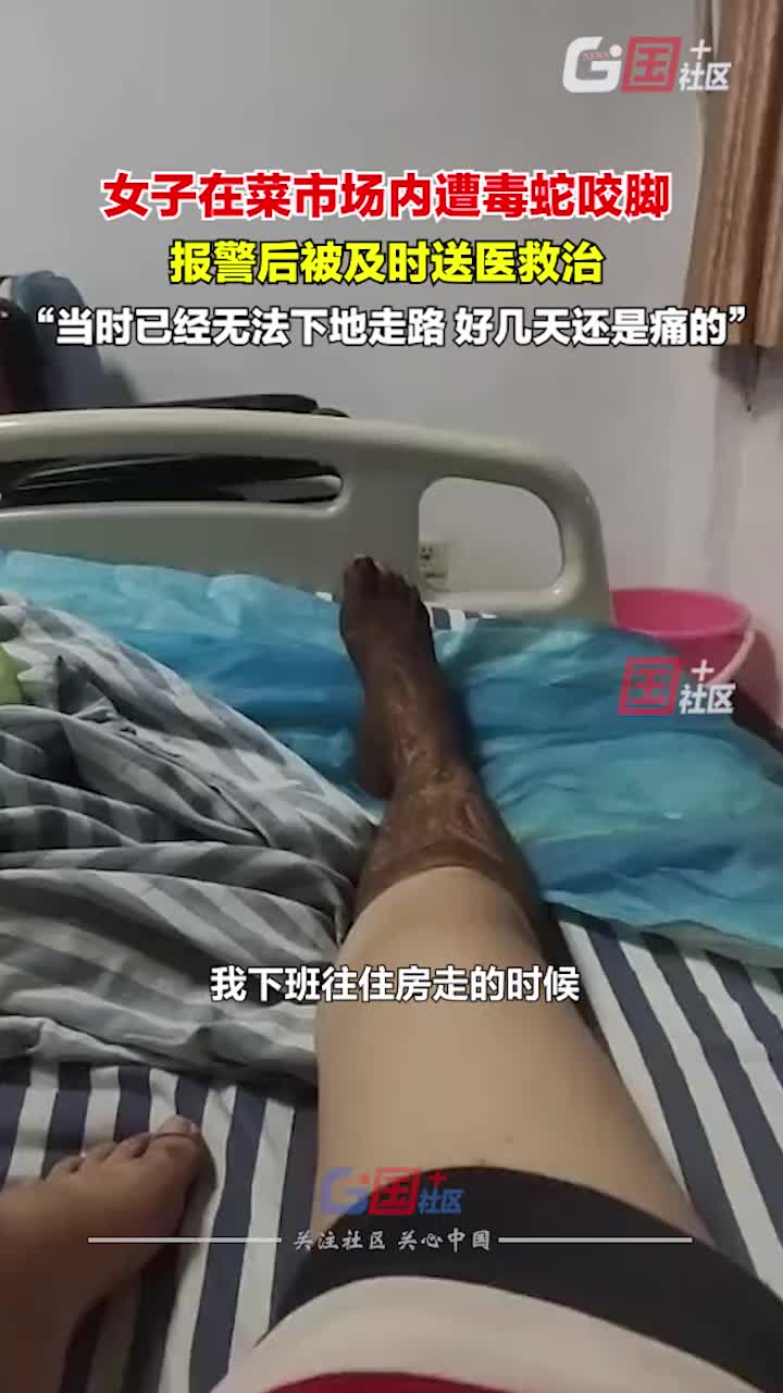 女子在菜市场内，被毒蛇咬脚！