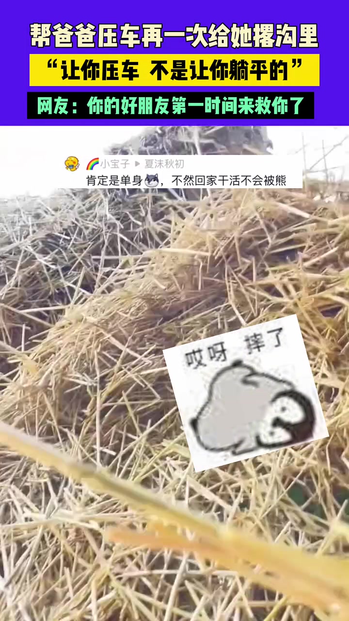帮爸爸压车再一次给她撂沟里，让你压车不是让你躺平的