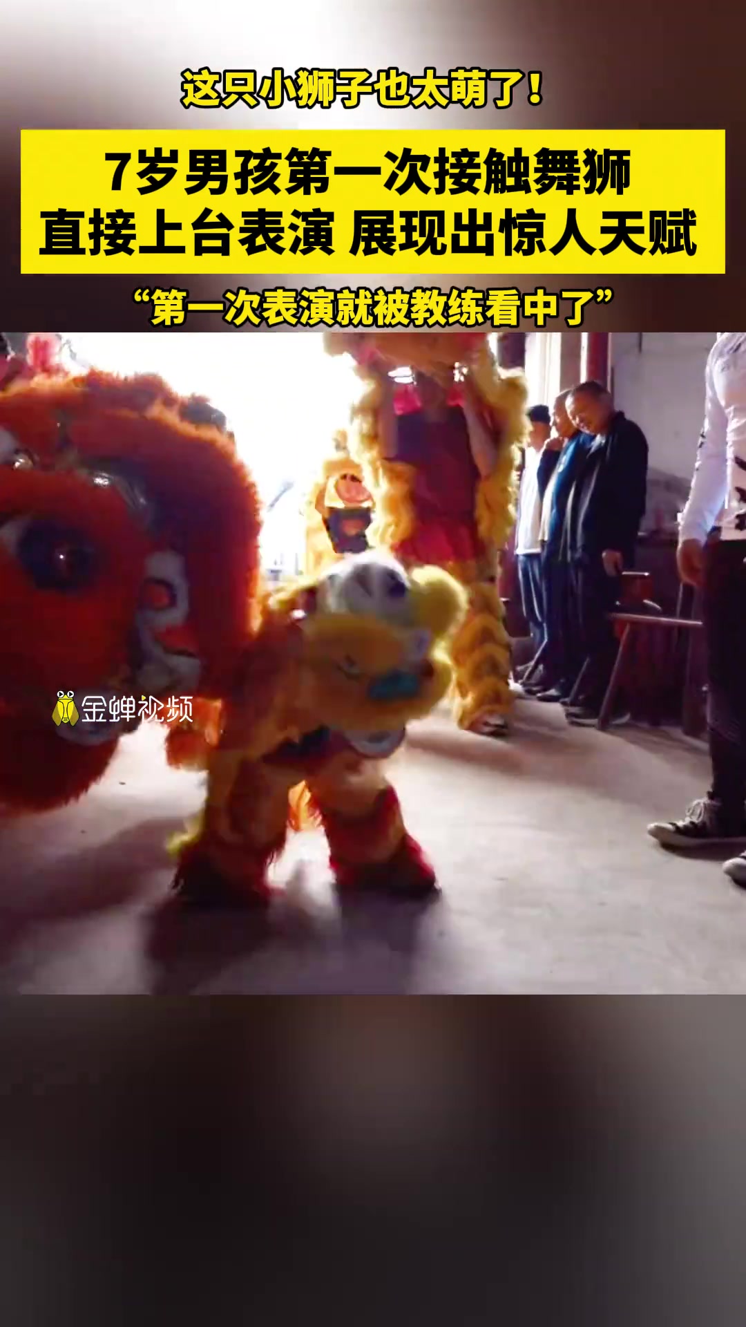 7岁男孩第一次接触舞狮 上台表演展现出惊人天赋