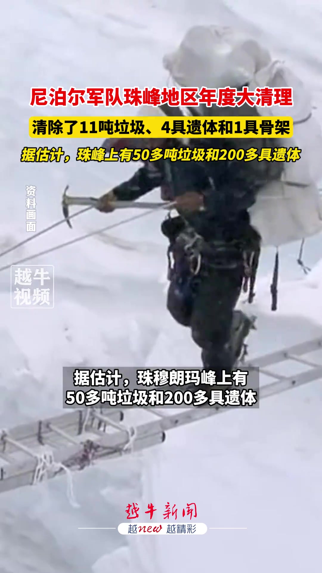 珠峰地区年度大清理：清除11吨垃圾、4具遗体和1具骨架