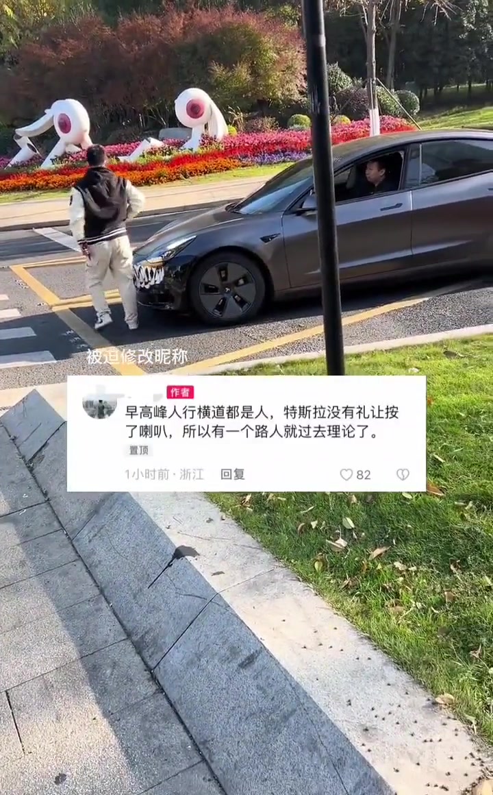 特斯拉车主与行人发生激烈争吵