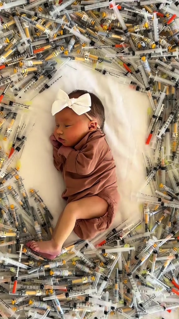 有必要拍这种危险照片吗？宝妈晒孕期的针管和宝宝合照