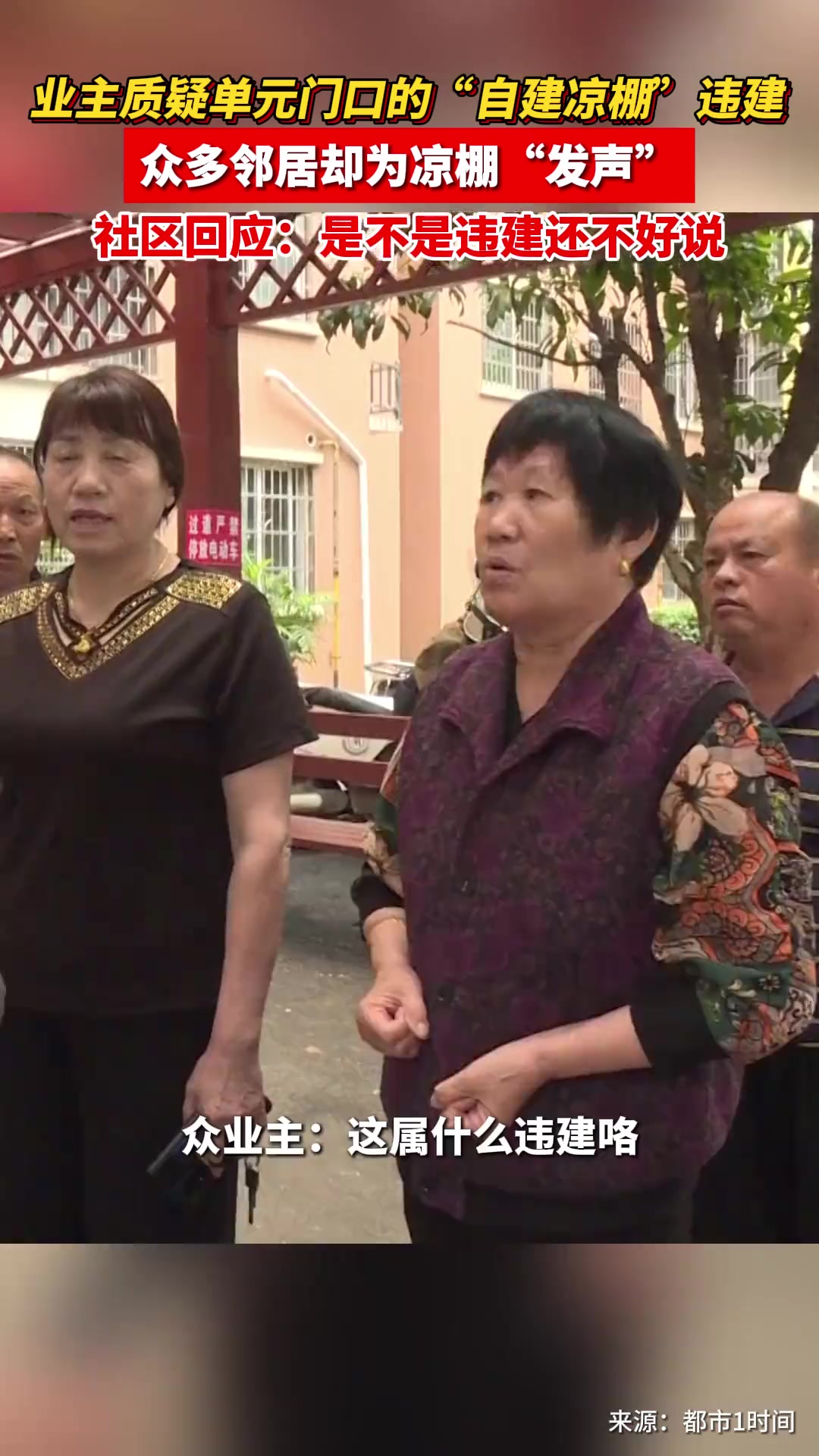 业主自掏腰包建凉棚被质疑违建 众多业主却为凉棚叫好