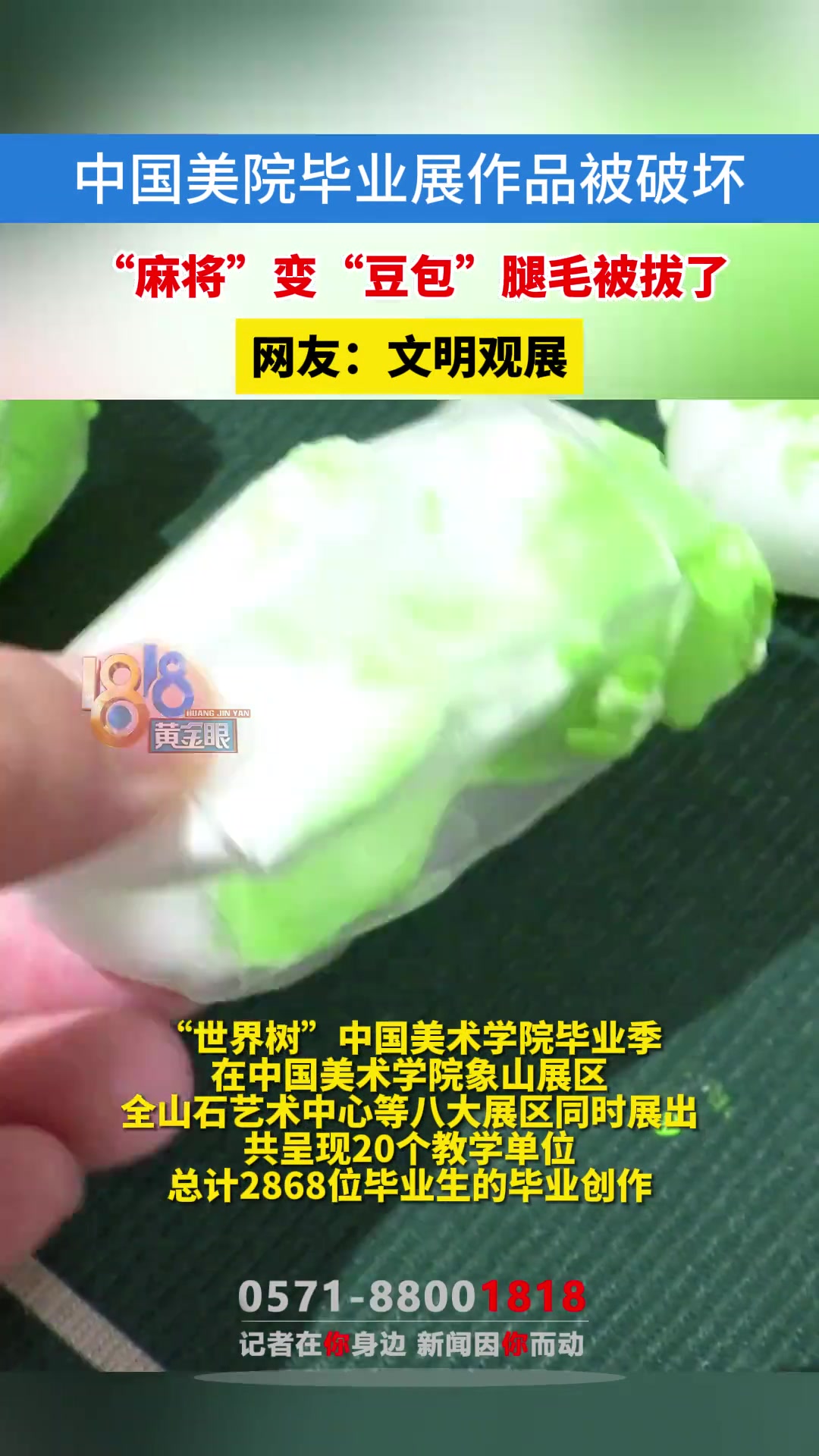 美院毕业展作品被破坏 “麻将”变“豆包”腿毛被拔了