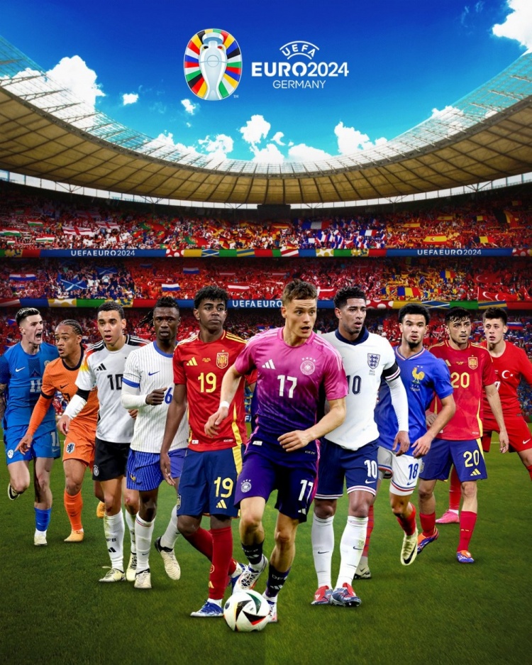 青年才俊登上大赛舞台欧洲杯海报：下一代准备主宰2024欧洲杯